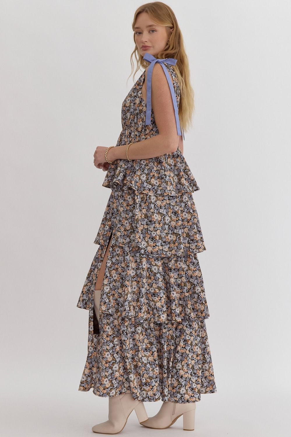 Shaina Black Floral Tiered Maxi Dress