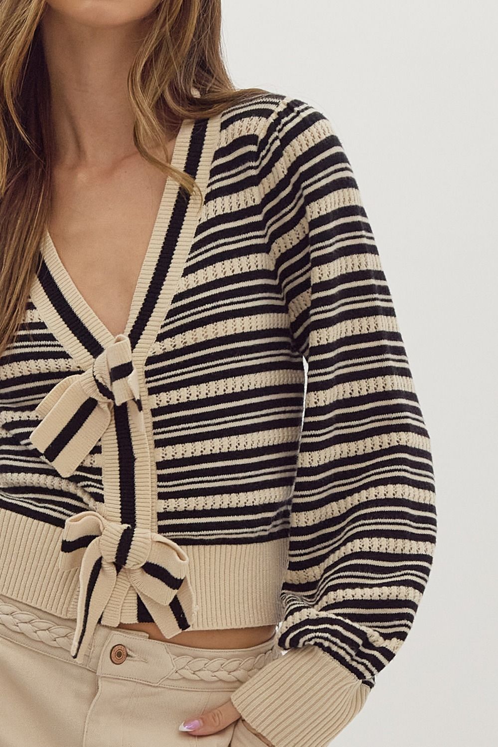 Shaya Black Striped Cardigan Sweater