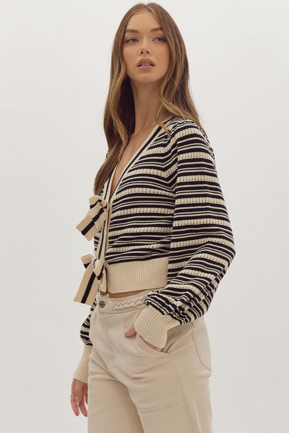 Shaya Black Striped Cardigan Sweater