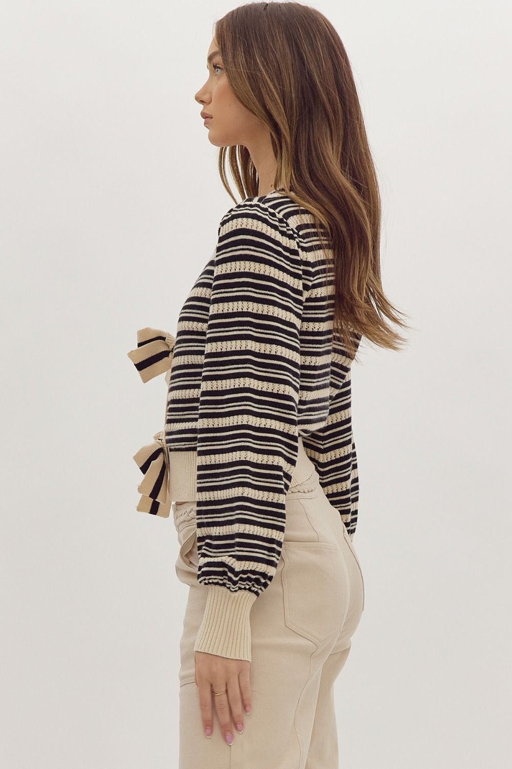 Shaya Black Striped Cardigan Sweater