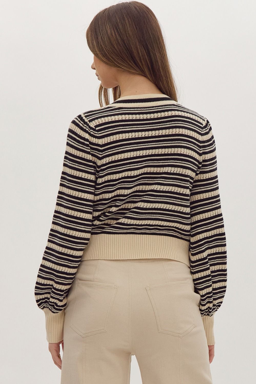 Shaya Black Striped Cardigan Sweater