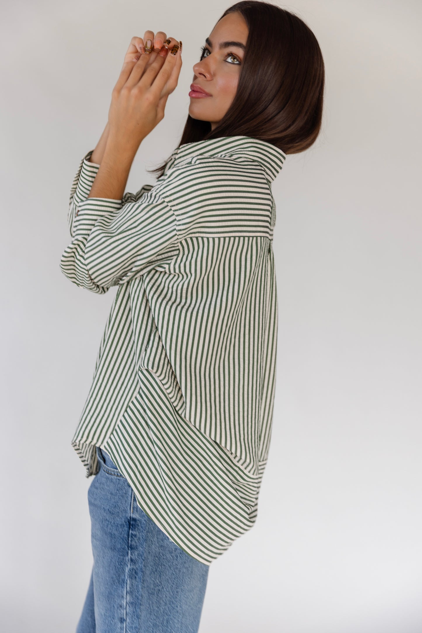 Delphine Olive Stripe Top