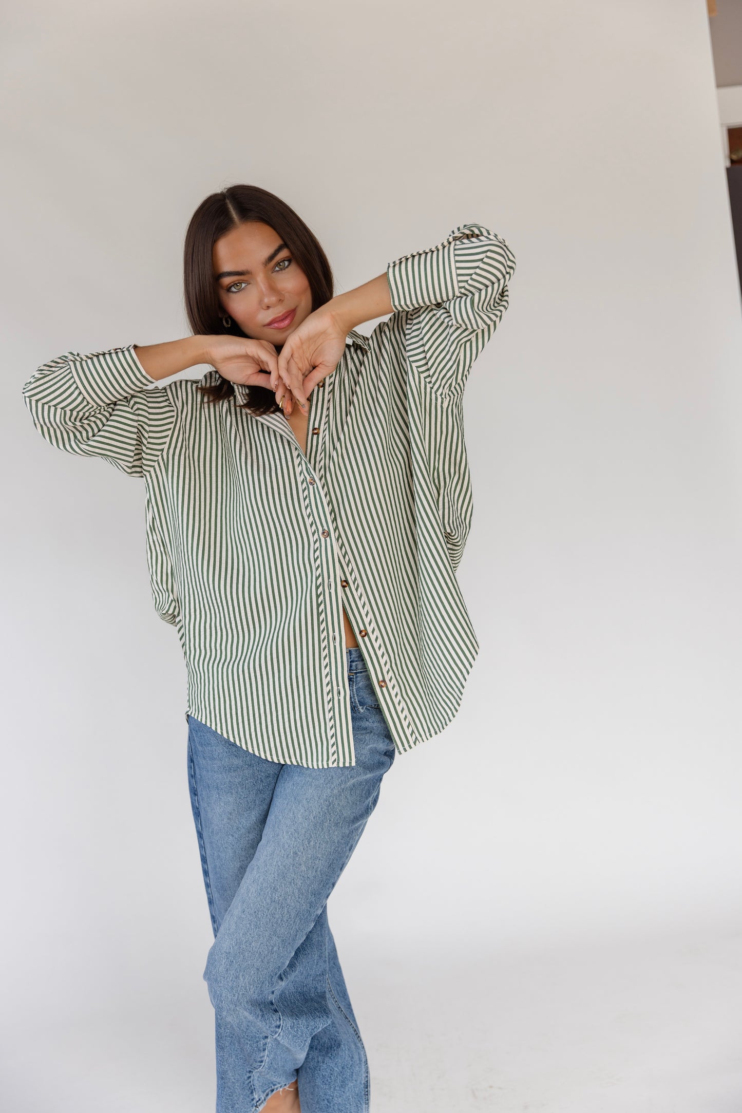Delphine Olive Stripe Top