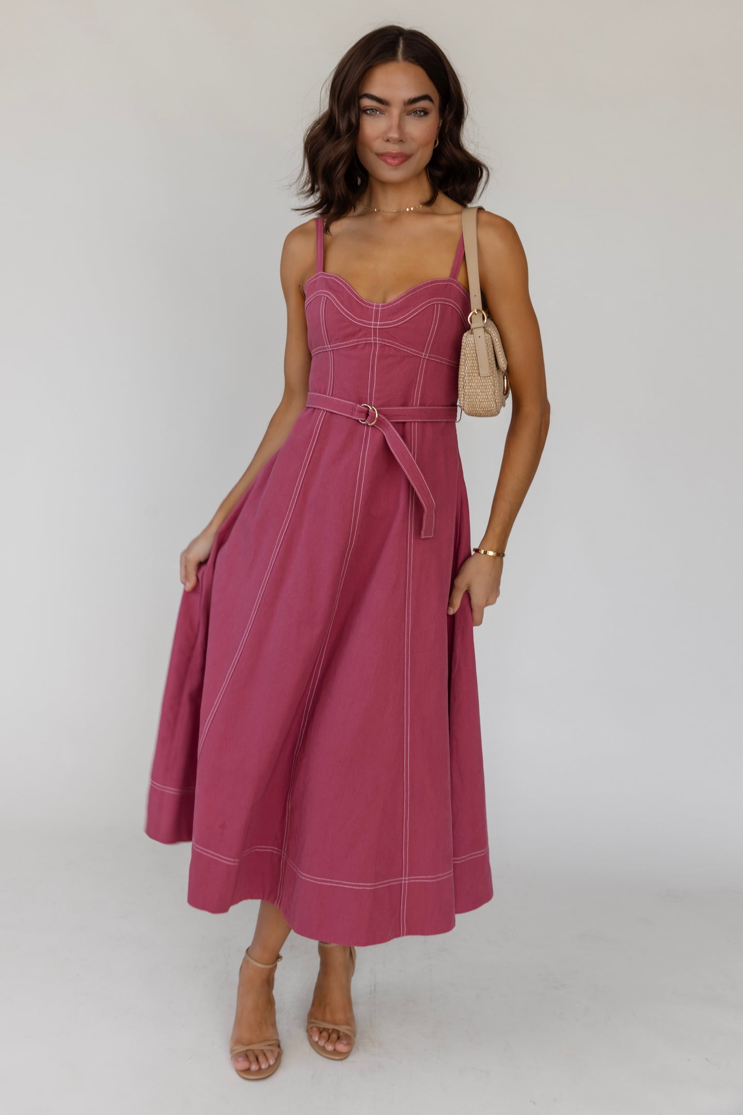 Sorelle Mauve Belted Midi Dress