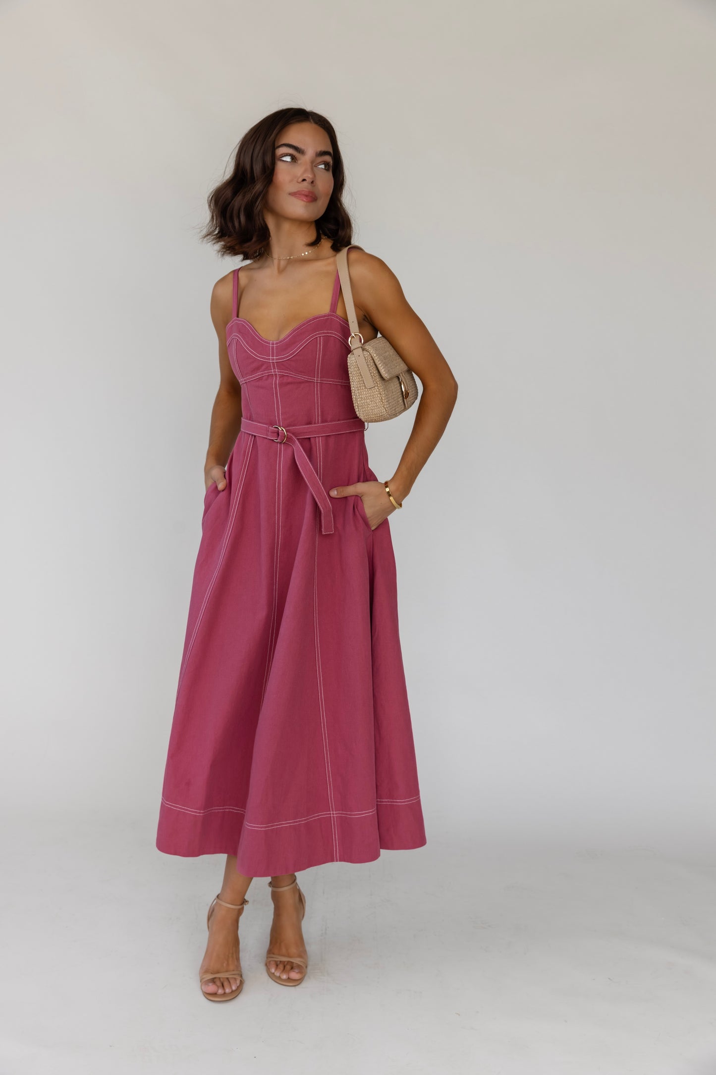 Sorelle Mauve Belted Midi Dress