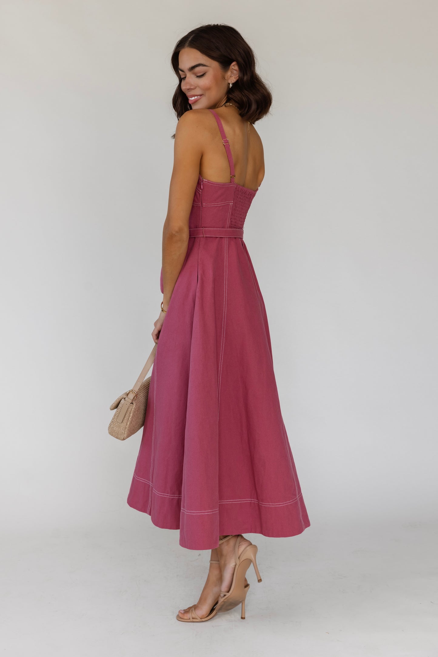 Sorelle Mauve Belted Midi Dress