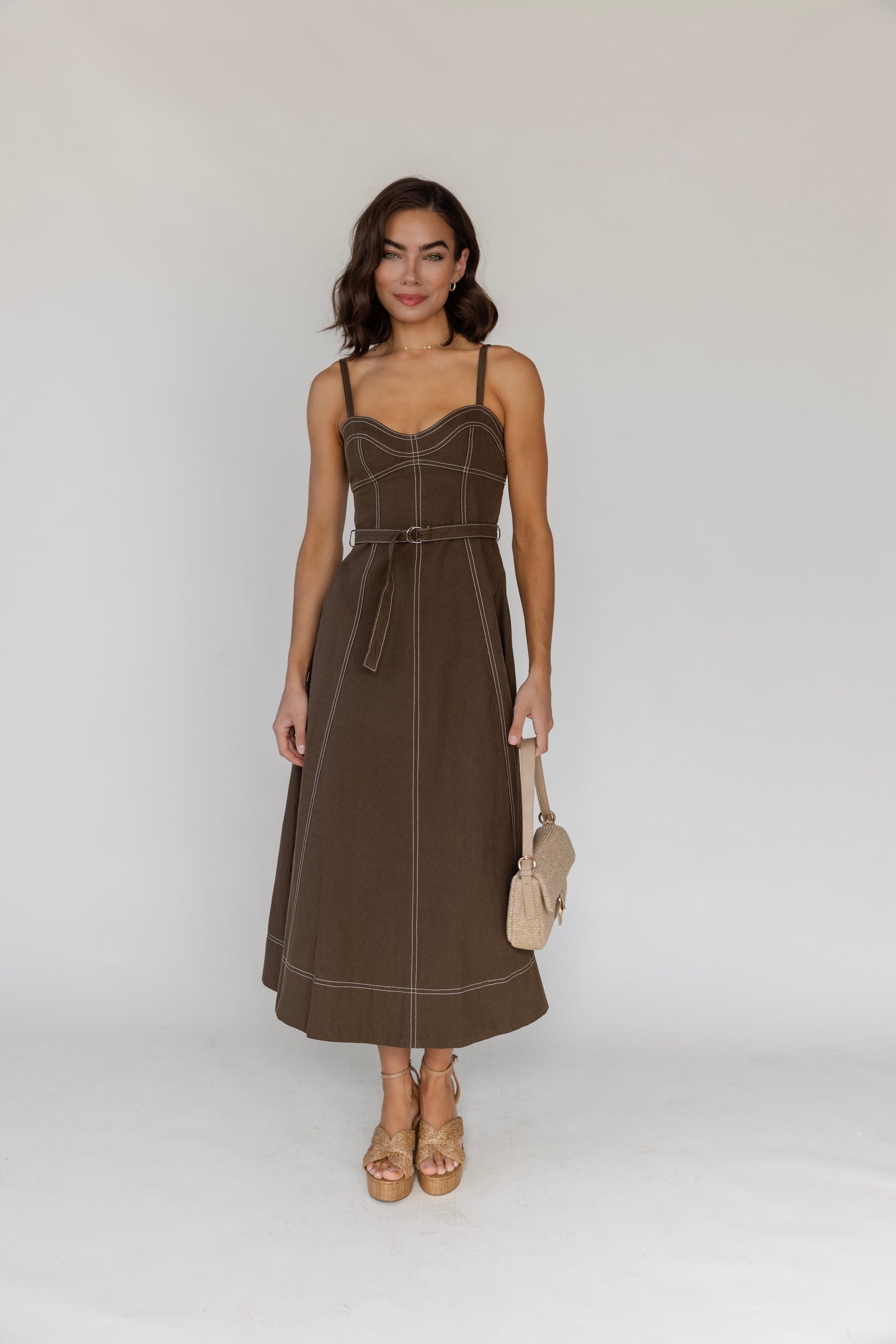 Sorelle Olive Belted Midi Dress