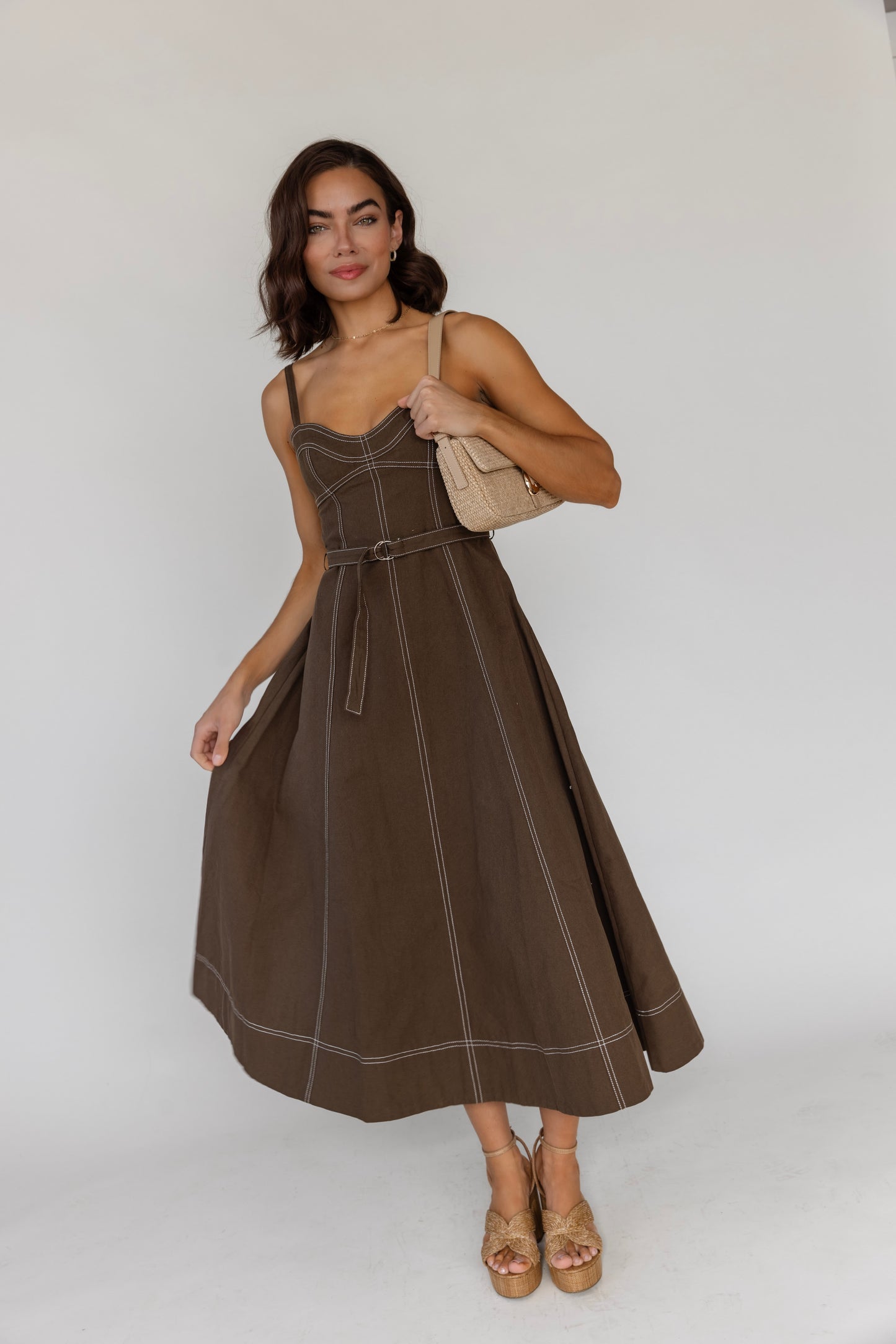Sorelle Olive Belted Midi Dress