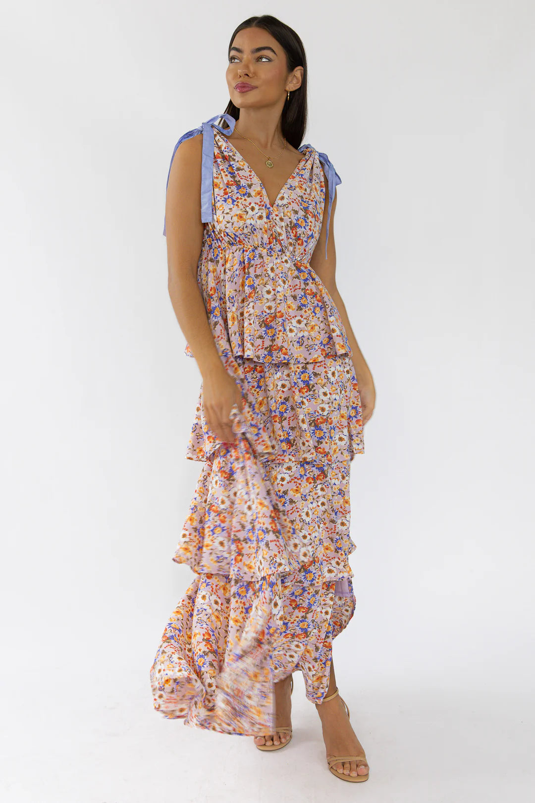 Shaina Blue Floral Tiered Maxi Dress - FINAL SALE