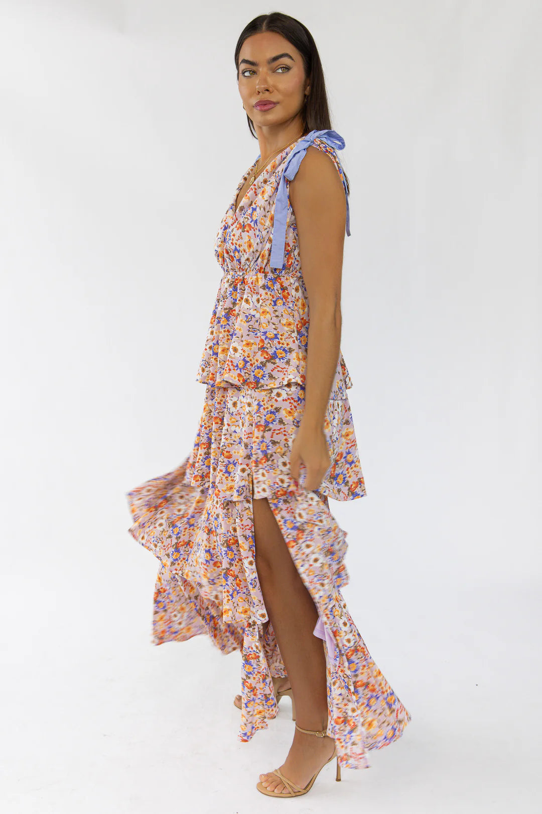 Shaina Blue Floral Tiered Maxi Dress - FINAL SALE