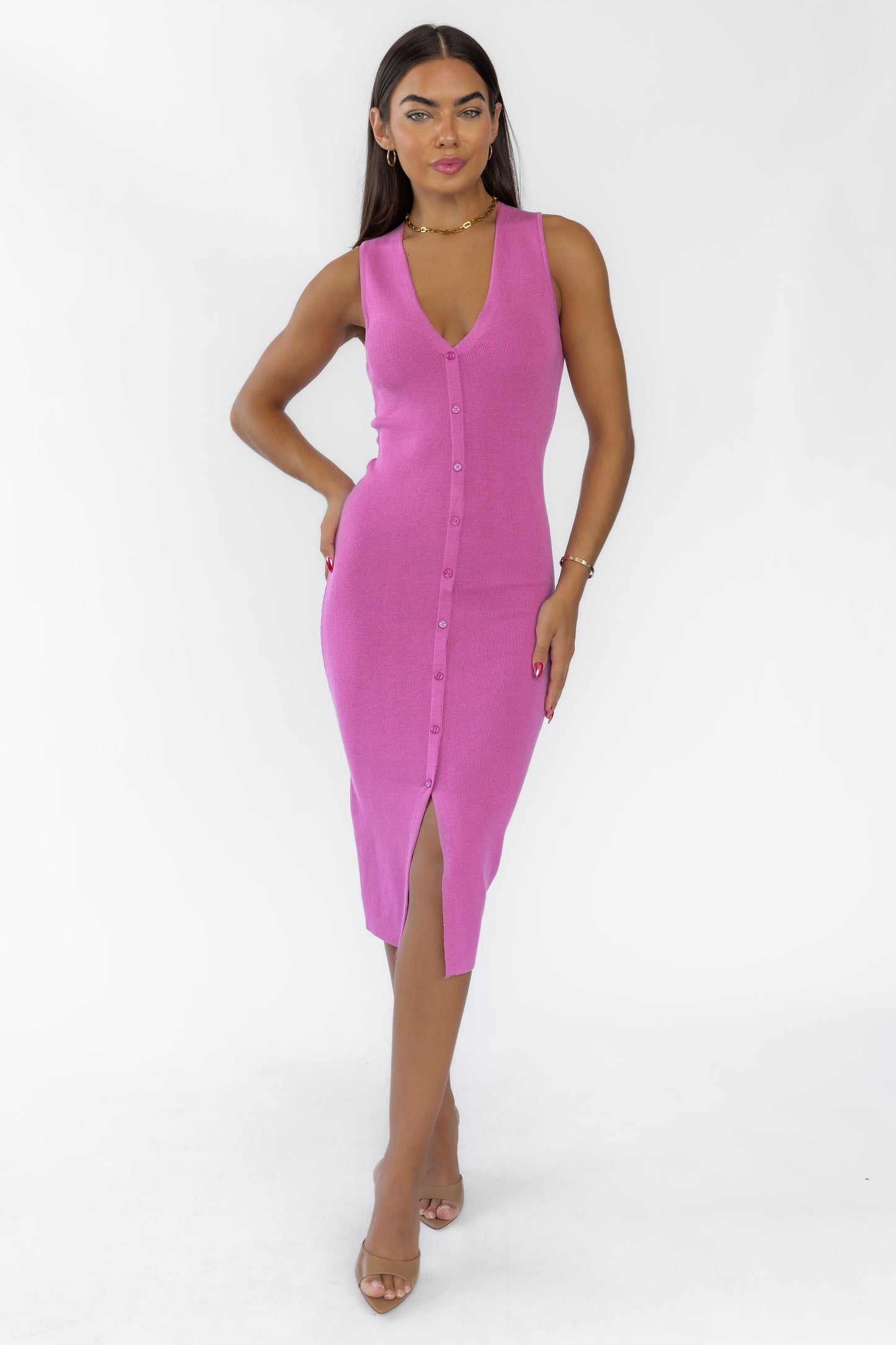 Karmen Magenta Button Down Dress - FINAL SALE