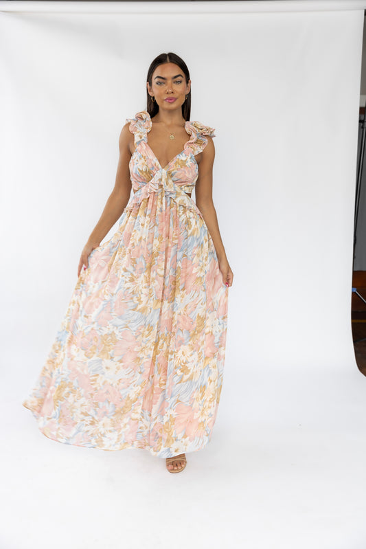 Liana Pink Floral Cutout Maxi Dress - FINAL SALE