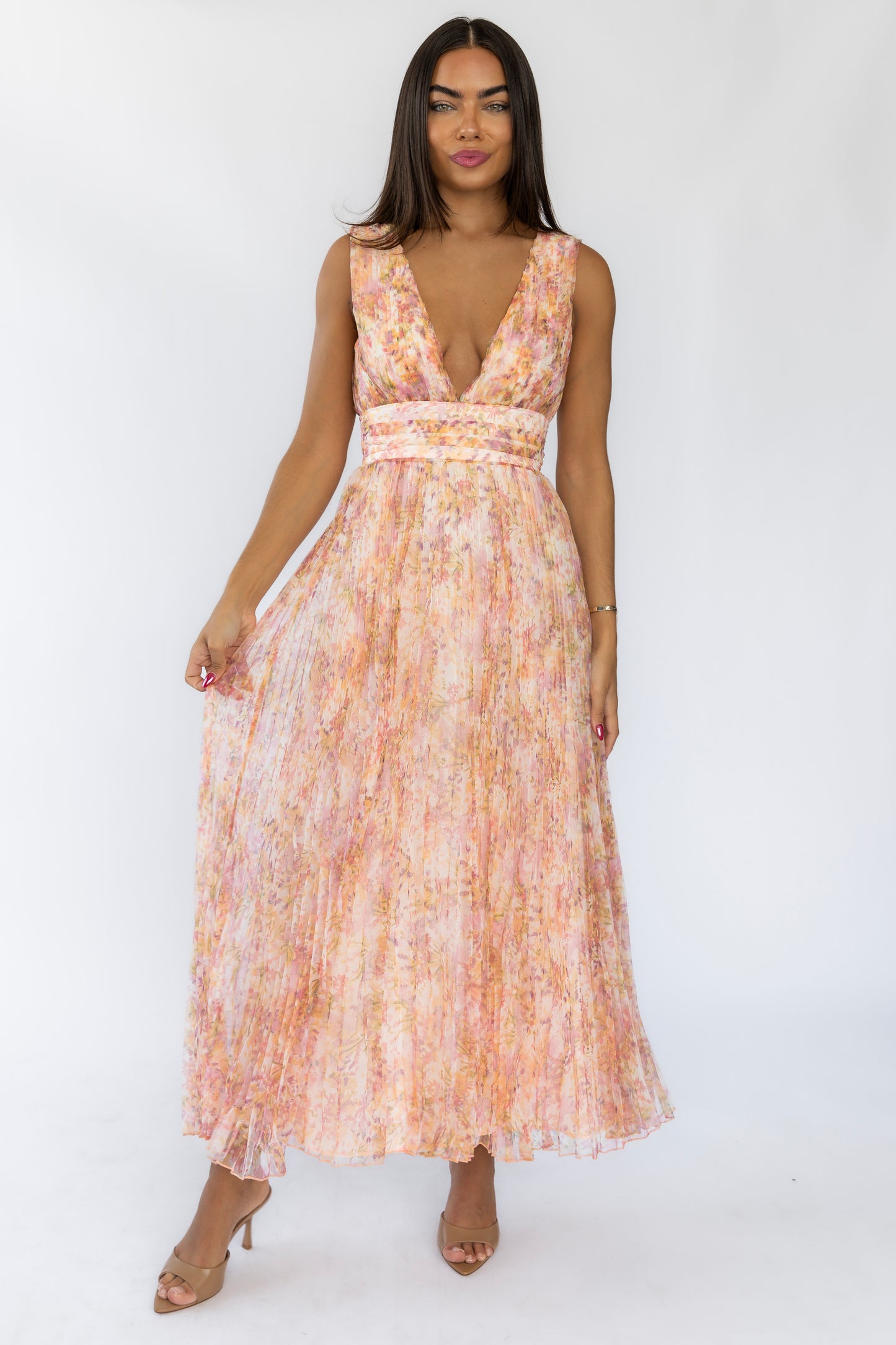 Merritt Pink Floral Pleated Maxi Dress - FINAL SALE