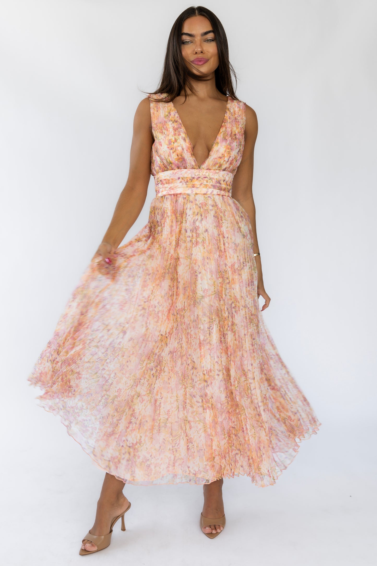 Merritt Pink Floral Pleated Maxi Dress - FINAL SALE