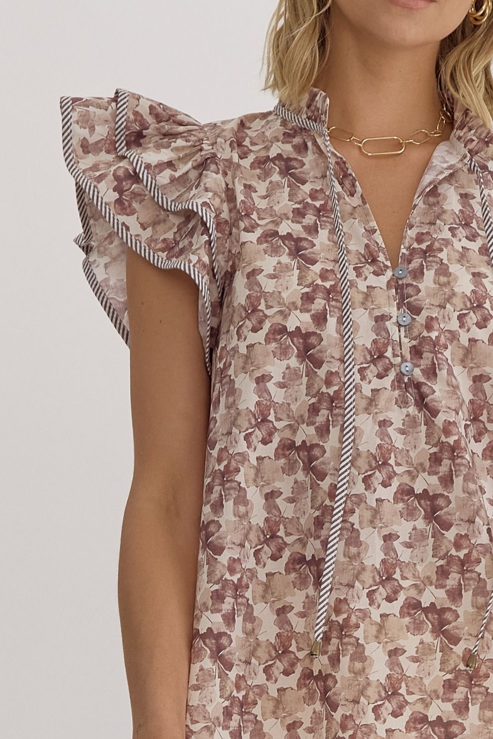 Juniper Ecru Floral Ruffle Sleeve Top - FINAL SALE