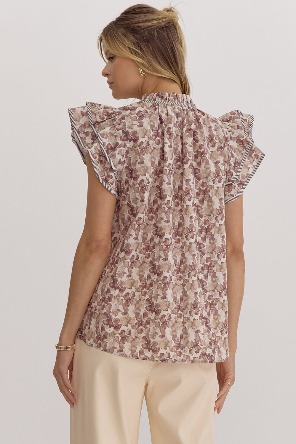 Juniper Ecru Floral Ruffle Sleeve Top - FINAL SALE