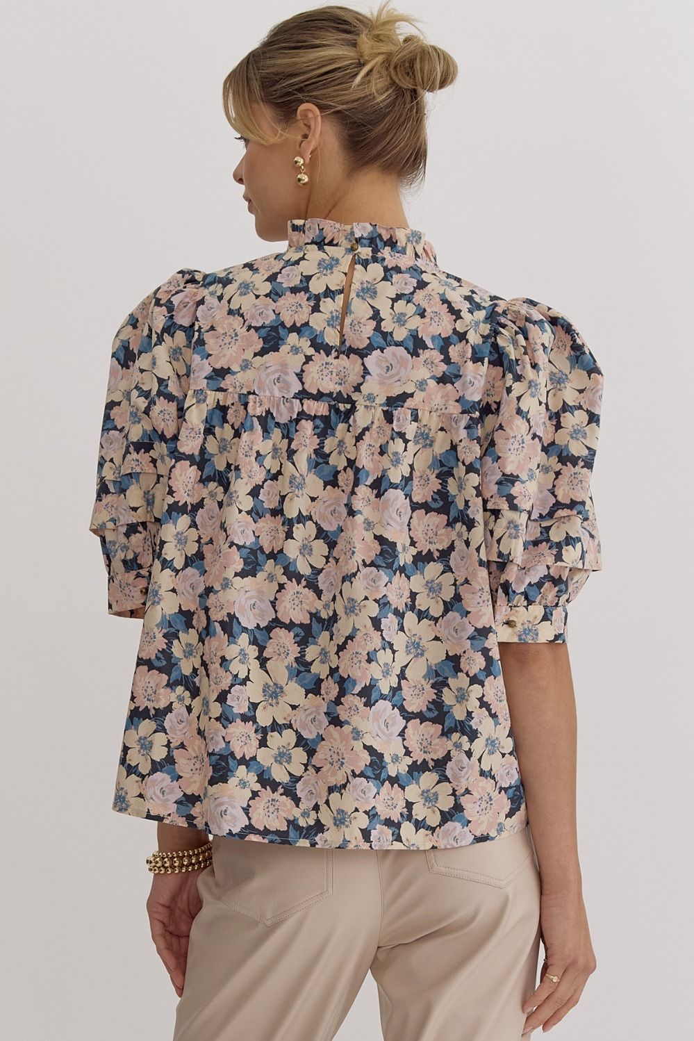 Janie Charcoal Floral Pleated Blouse - FINAL SALE