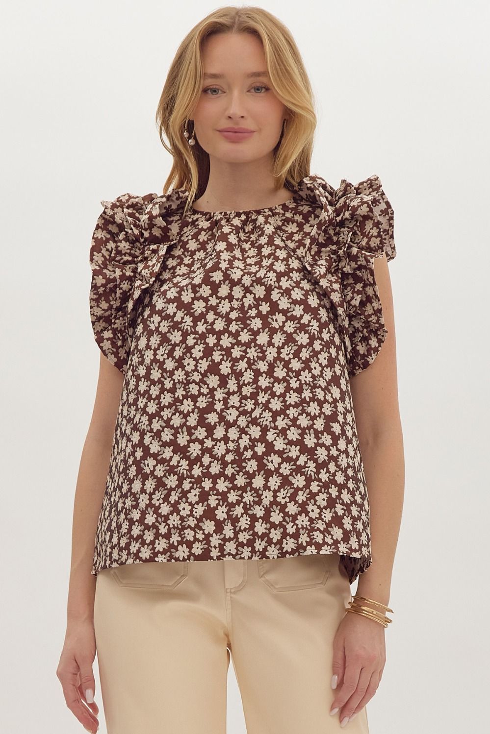 Brandi Brown Floral Jacquard Top