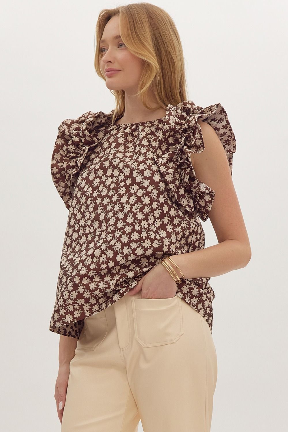 Brandi Brown Floral Jacquard Top