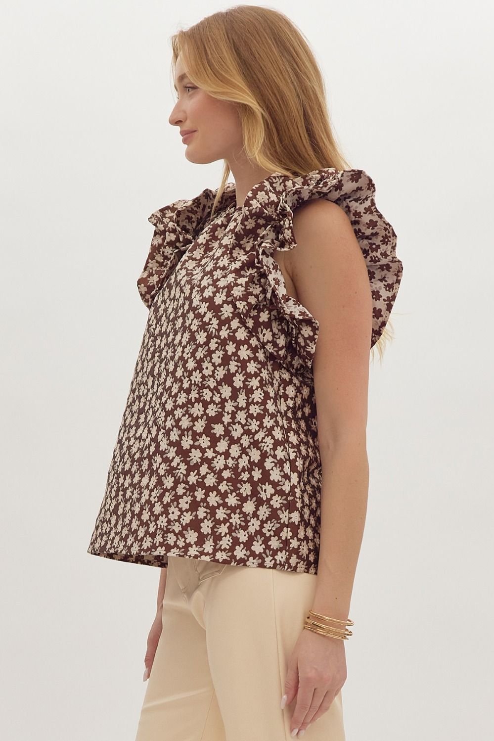 Brandi Brown Floral Jacquard Top