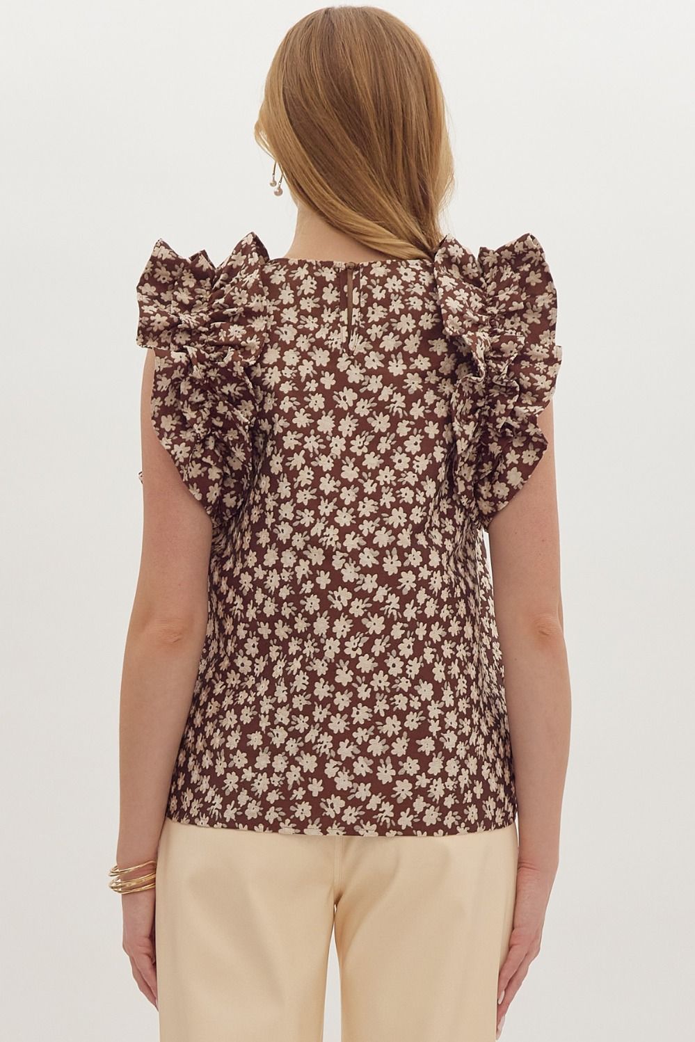 Brandi Brown Floral Jacquard Top