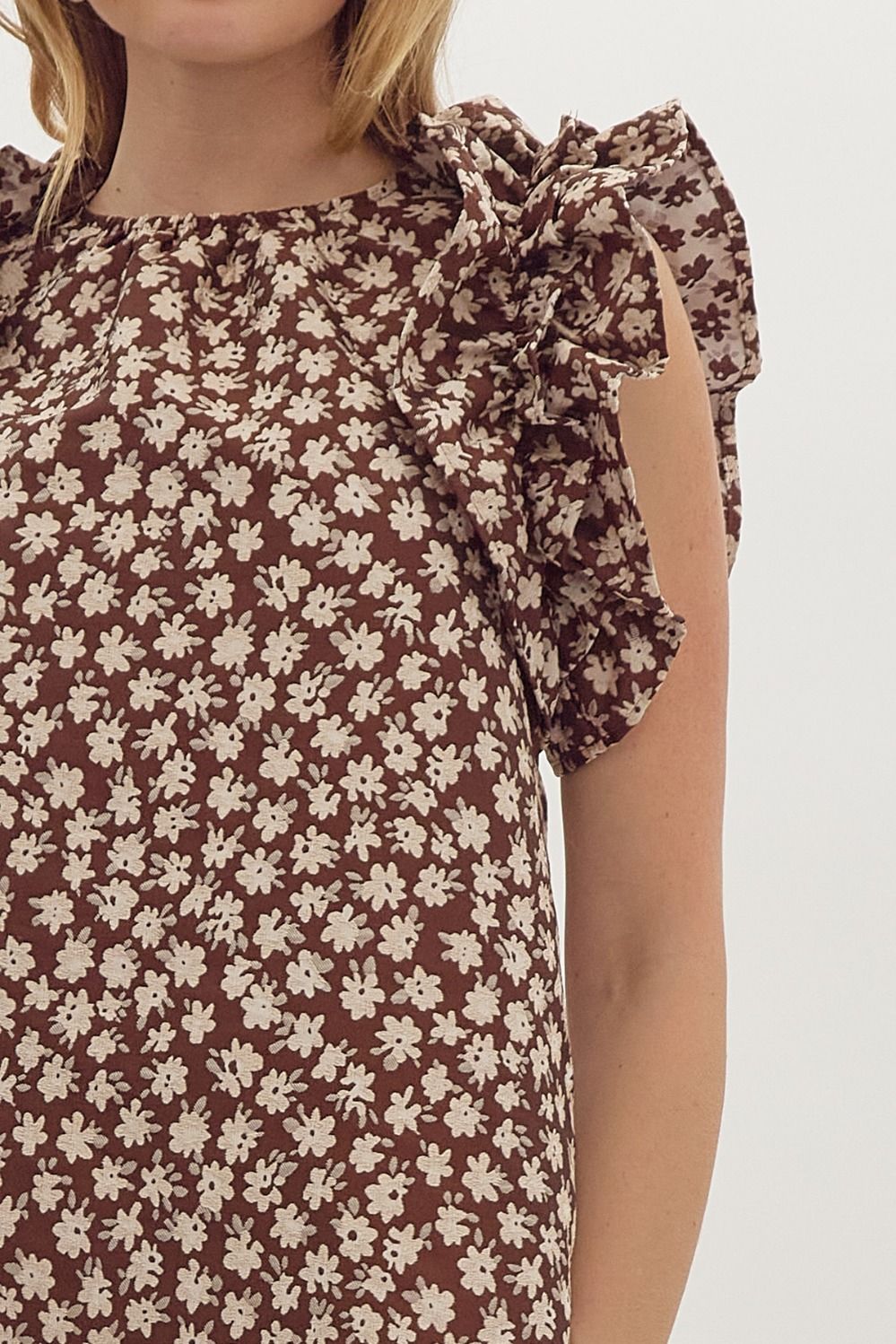 Brandi Brown Floral Jacquard Top