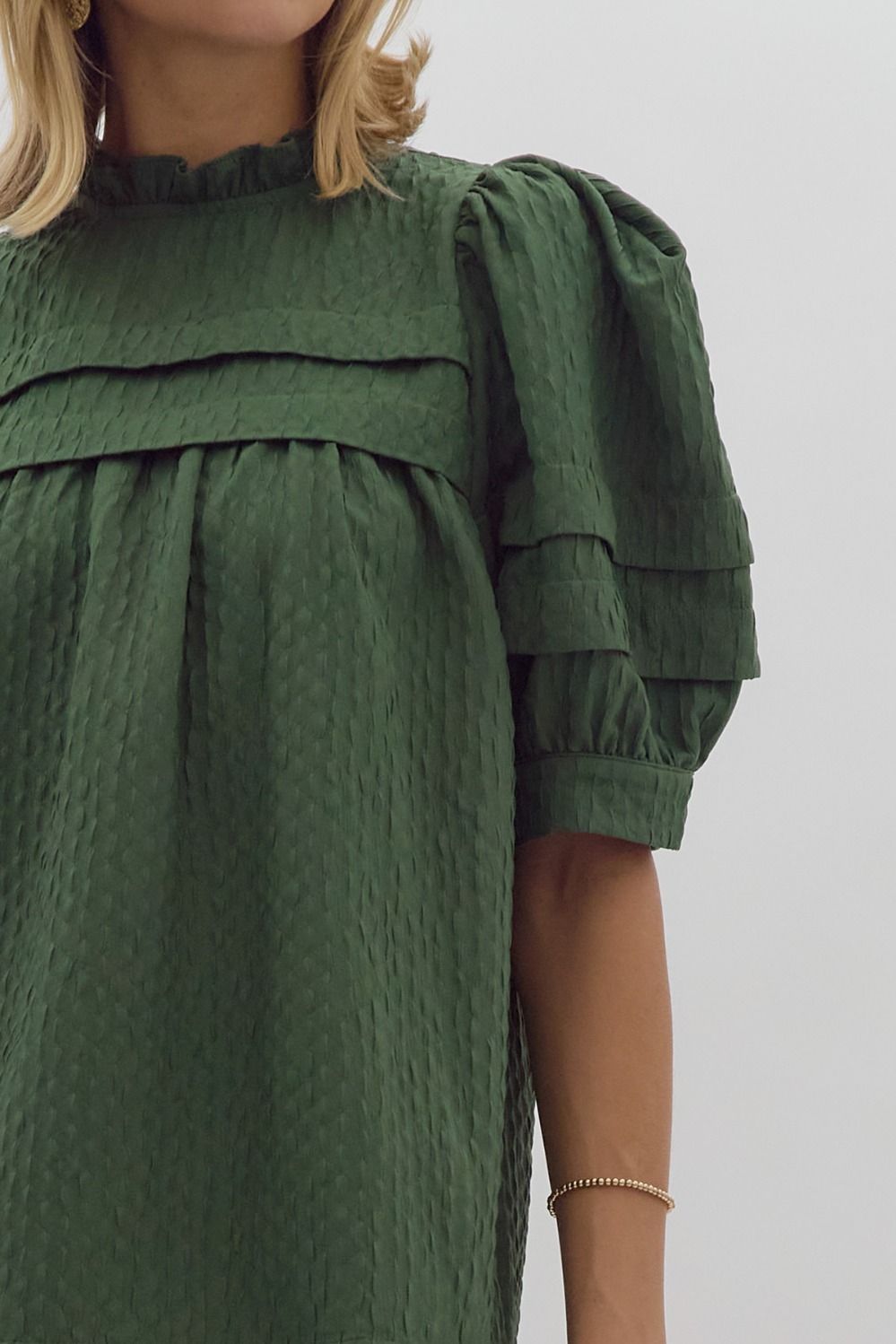 Reyna Green Textured Peasant Top