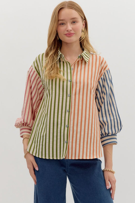 Zoe Olive Colorblock Striped Top