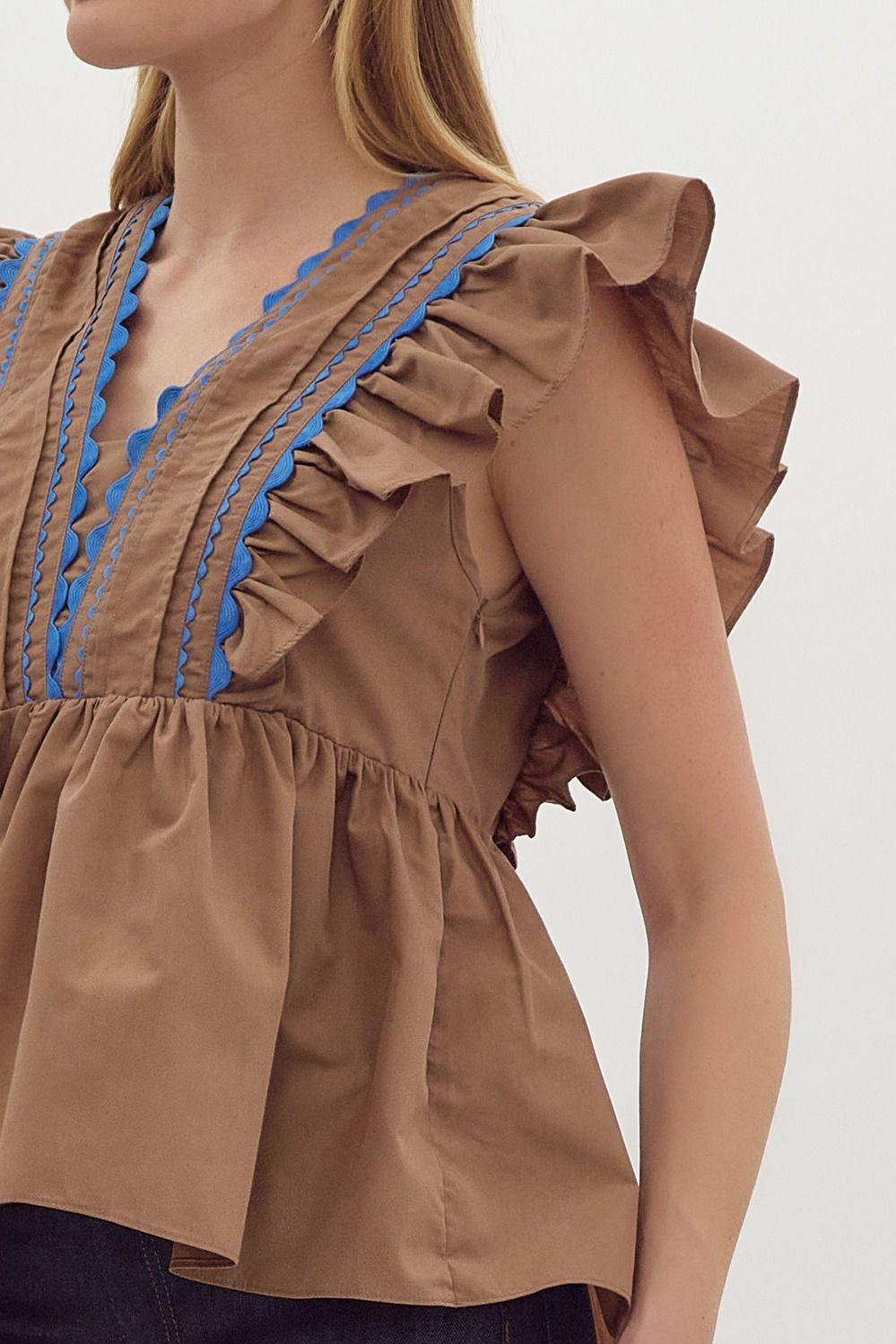 Willow Mocha Ruffle Shoulder Top - FINAL SALE