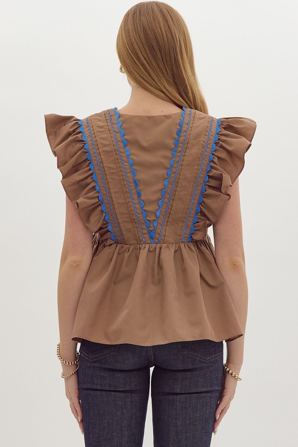 Willow Mocha Ruffle Shoulder Top - FINAL SALE