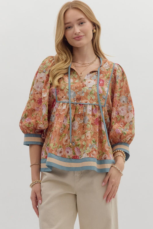 Julietta Terracotta Floral Babydoll Top