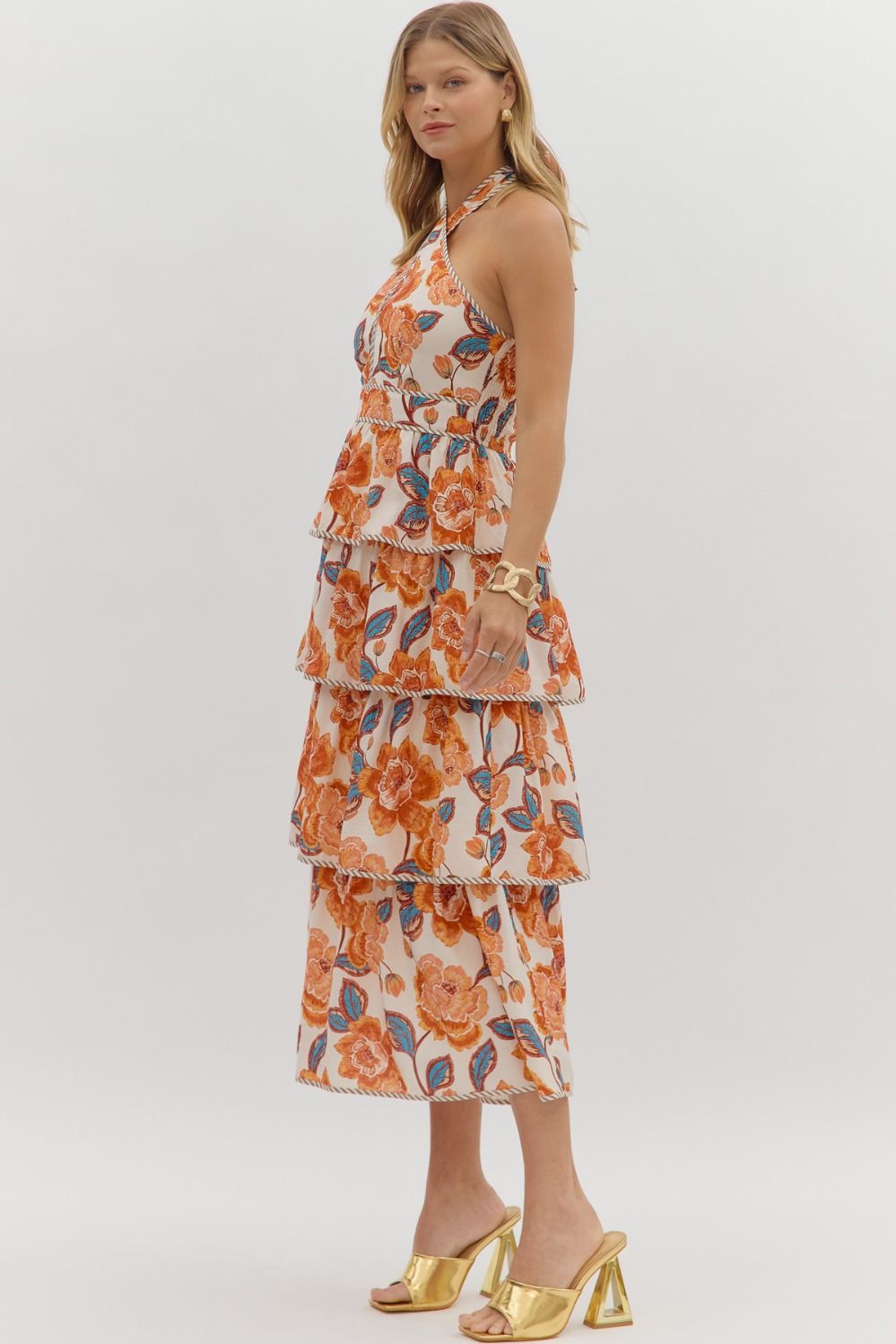 Lenna Rust Floral Midi Dress
