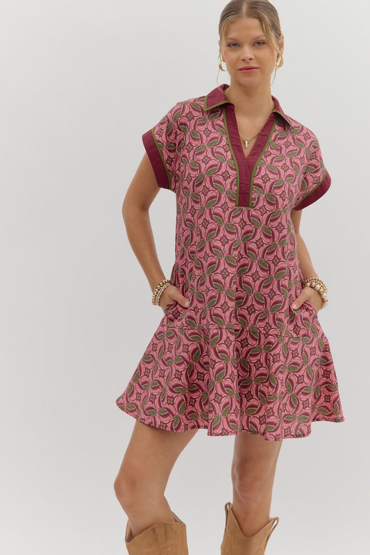 Monai Wine Patterned Mini Dress