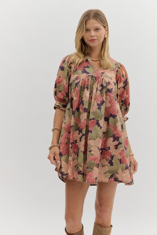 Maxime Brown Floral Babydoll Dress