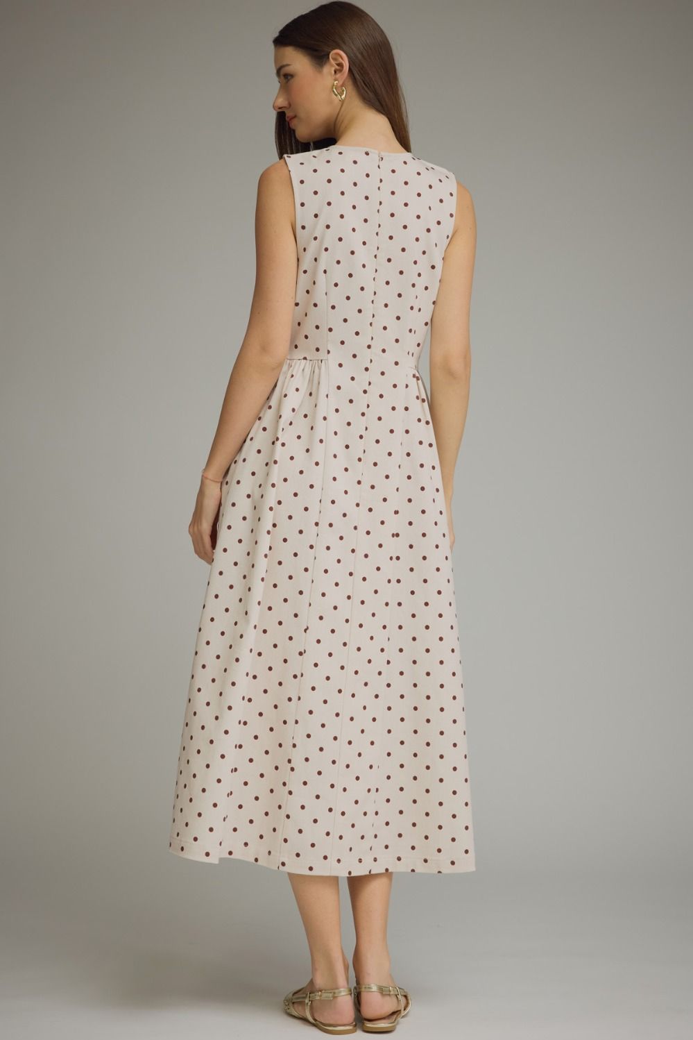 Anorah Ecru Polka Dot Midi Dress