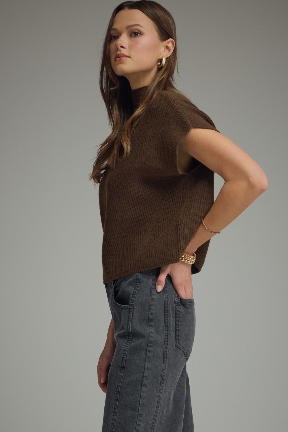Parison Brown Ribbed Knit Top