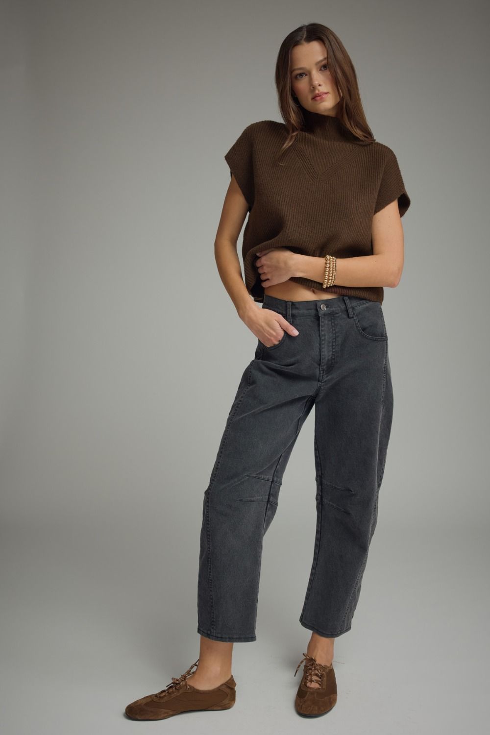 Parison Brown Ribbed Knit Top