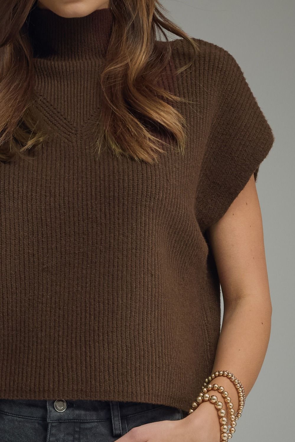 Parison Brown Ribbed Knit Top
