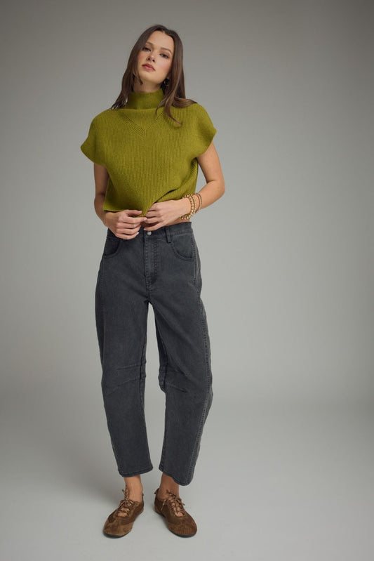 Parison Olive Ribbed Knit Top
