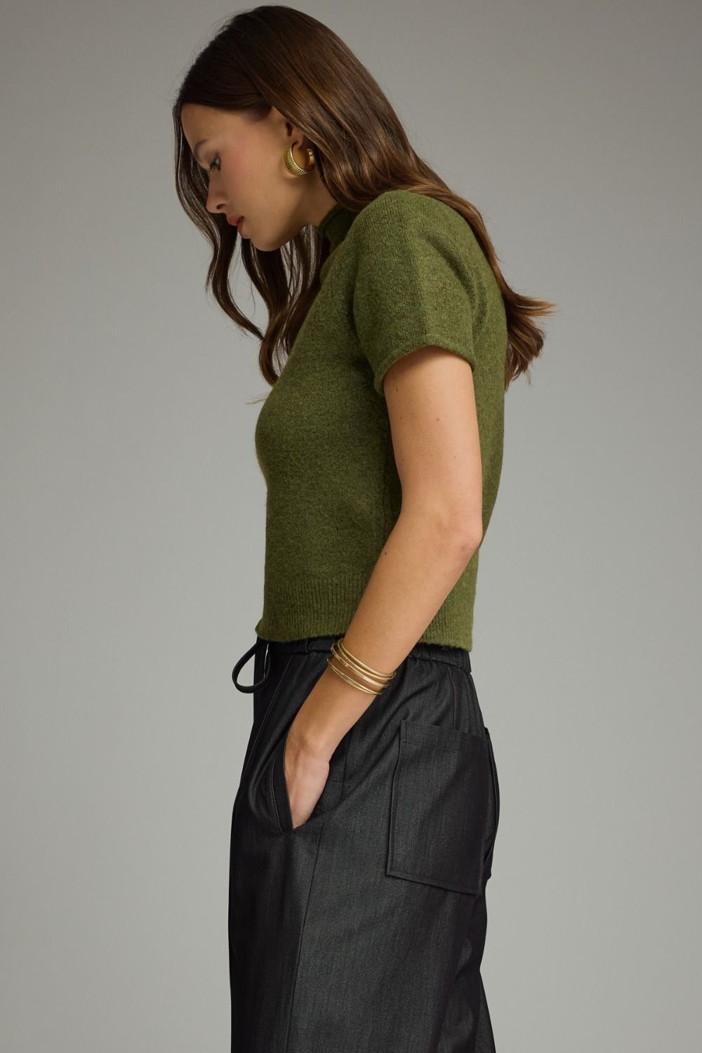 Lyone Olive Rib Mockneck Top