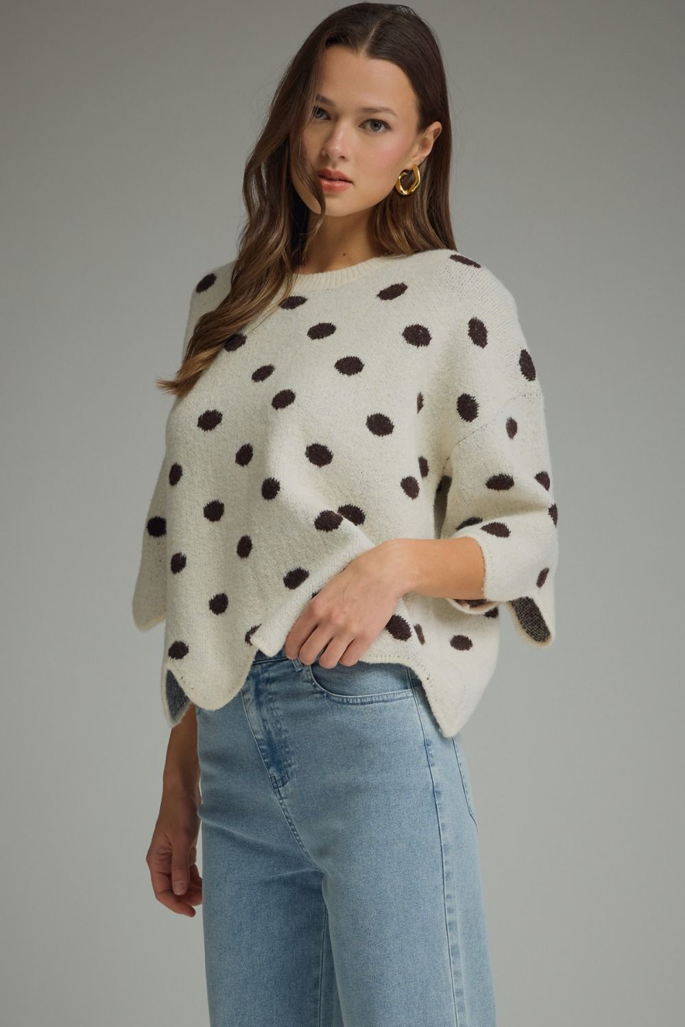 Verina Ecru Polka Dot Sweater