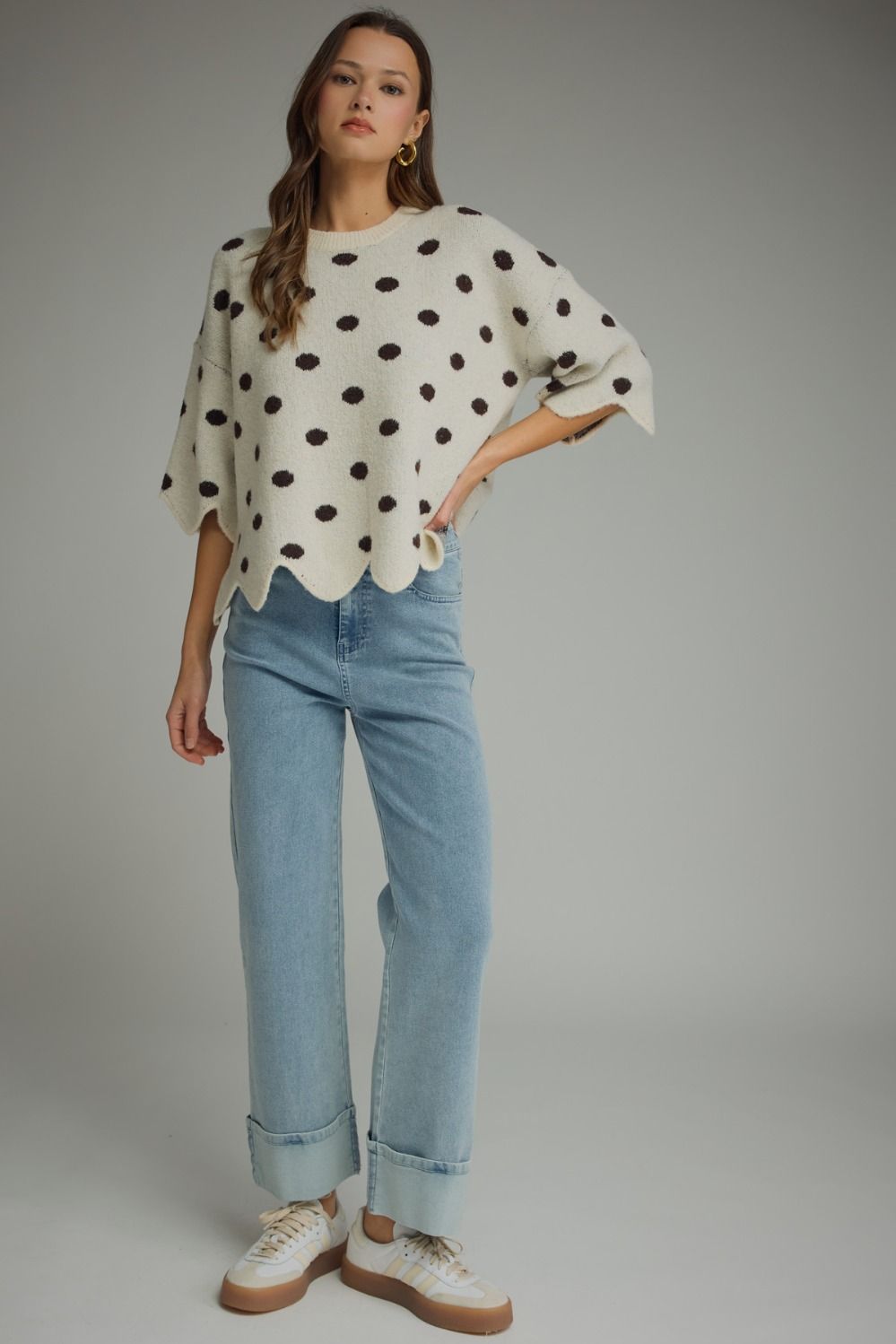 Verina Ecru Polka Dot Sweater