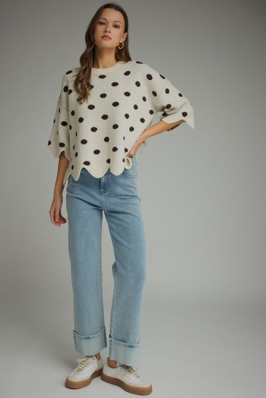 Verina Ecru Polka Dot Sweater