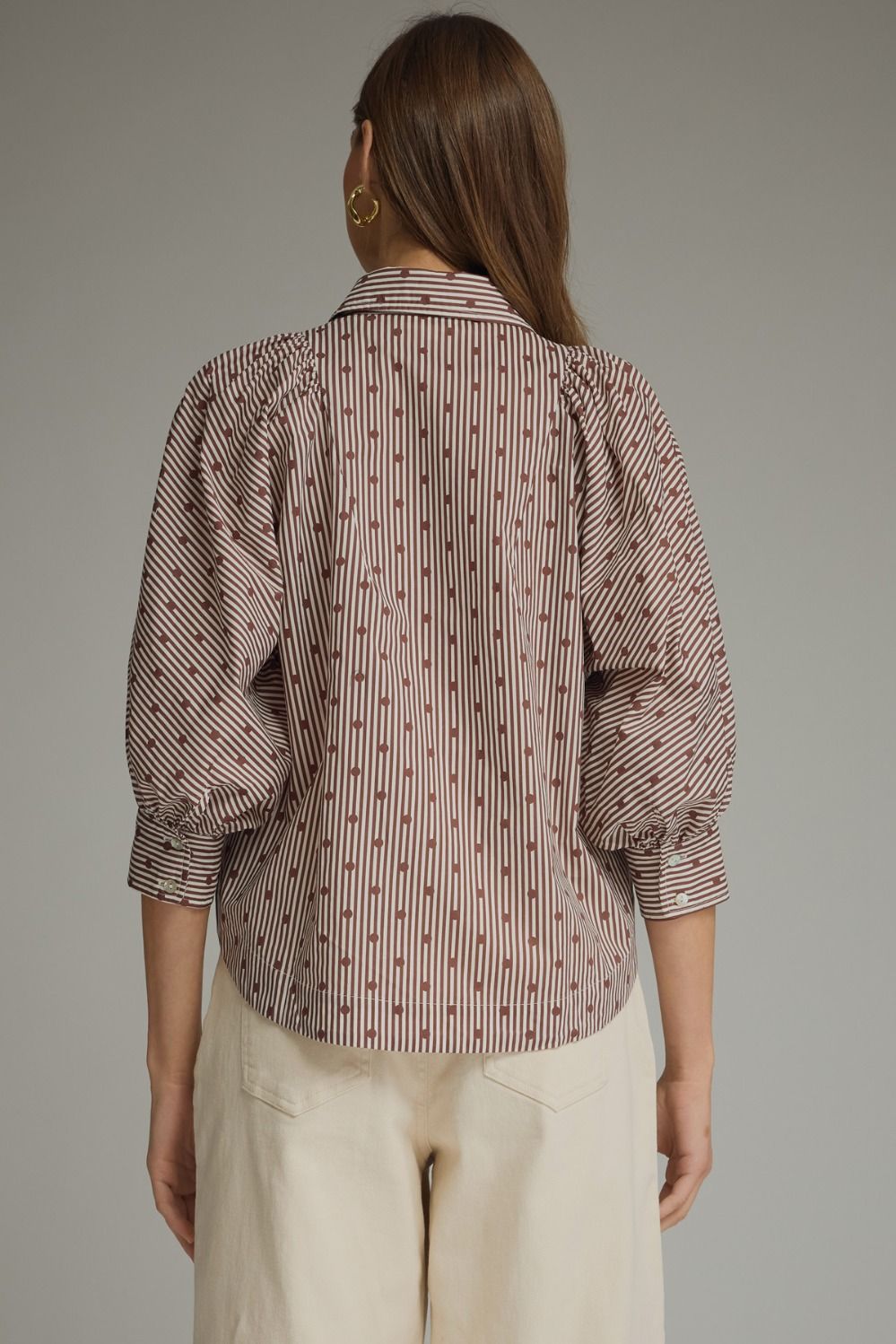 Dahlia Brown Striped Dot Print Blouse