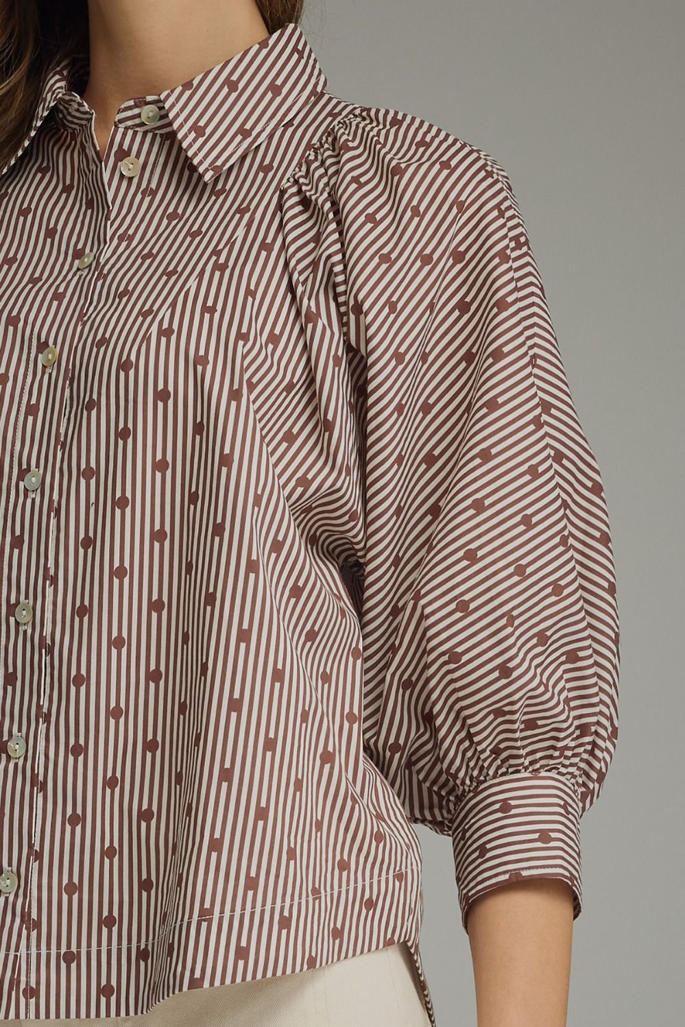 Dahlia Brown Striped Dot Print Blouse