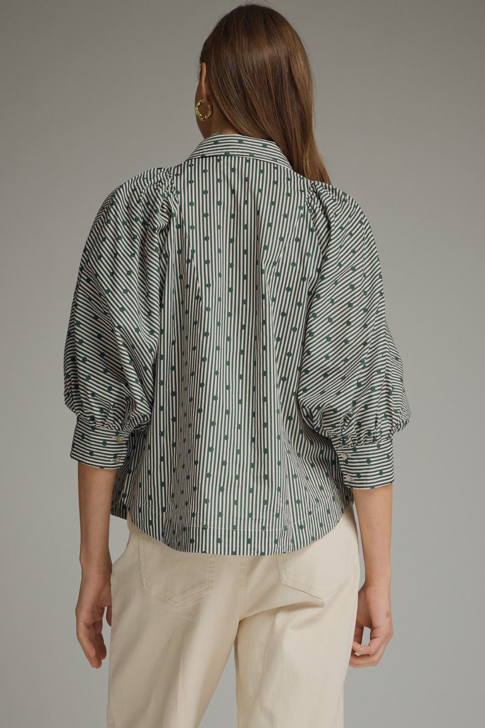Dahlia Green Striped Dot Print Blouse