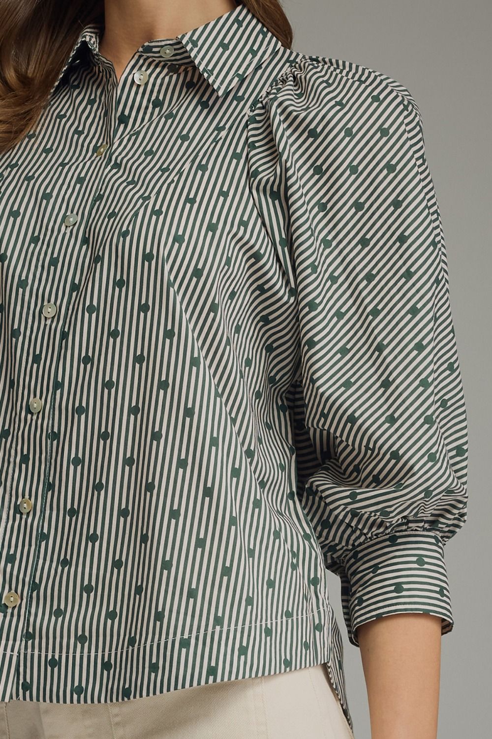 Dahlia Green Striped Dot Print Blouse