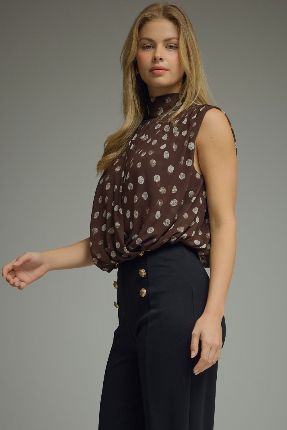 Olena Brown Polka Dot Top