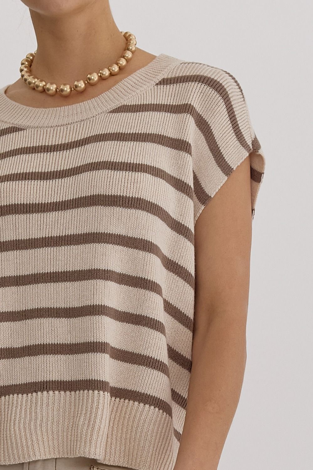 Maverick Oatmeal Striped Knit Top