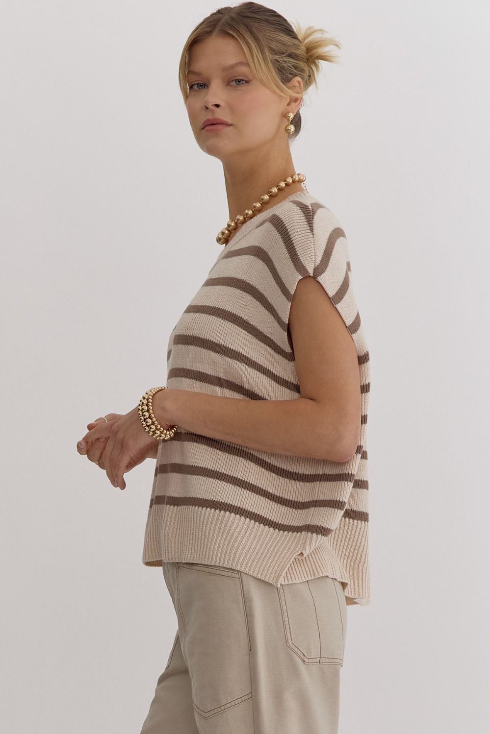 Maverick Oatmeal Striped Knit Top